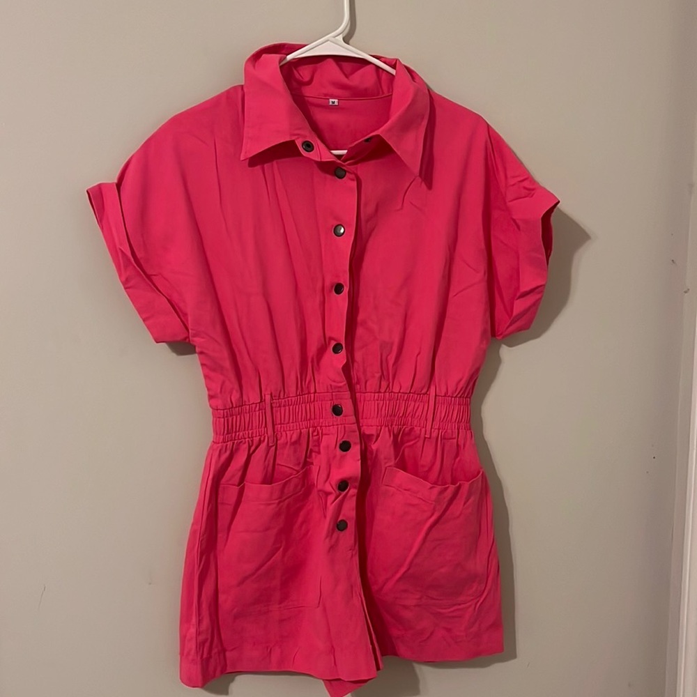 Right pink jean romper
